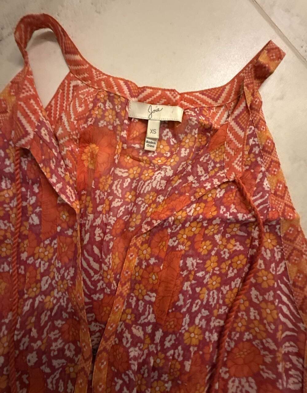 Joie 100% Silk Floral Print Sleeveless Blouse Size XS